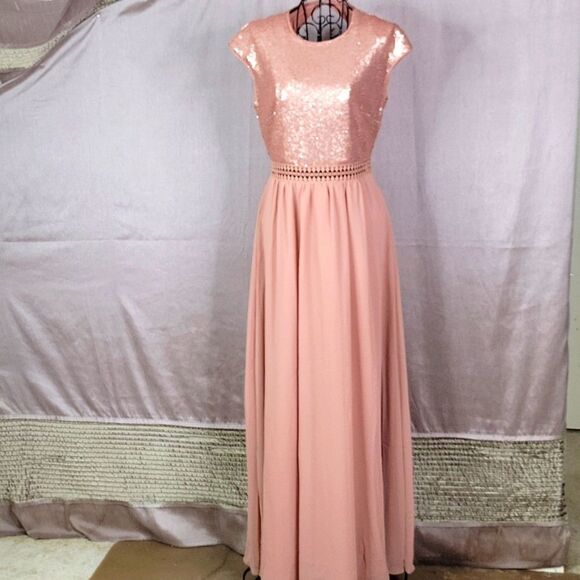 TRUTH AND FABLE Blush Sequined and Crochet Evening Dress Small - Picture 1 of 11
